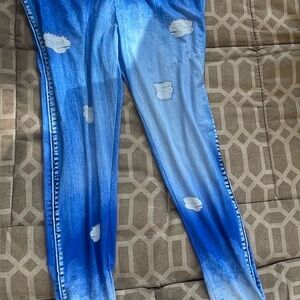 Blue Ombre Distressed Leggings